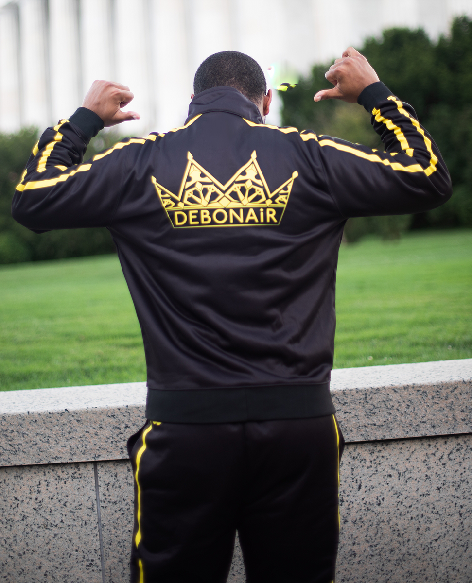 Black and gold jogging top suit